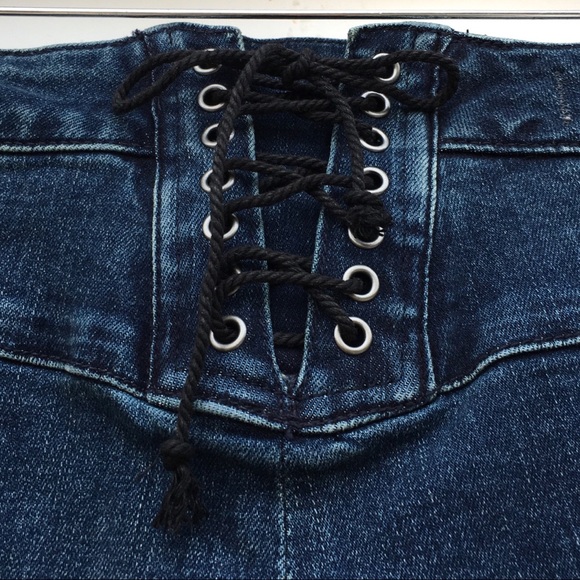 FP CRVY High Rise Lace Up Flare Bell Bottom Jeans - Picture 7 of 8